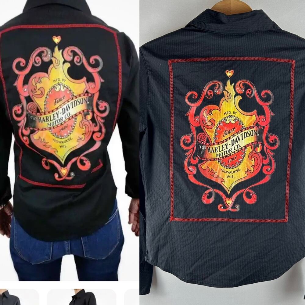 Harley-Davidson Black and Red Button Down Shirt